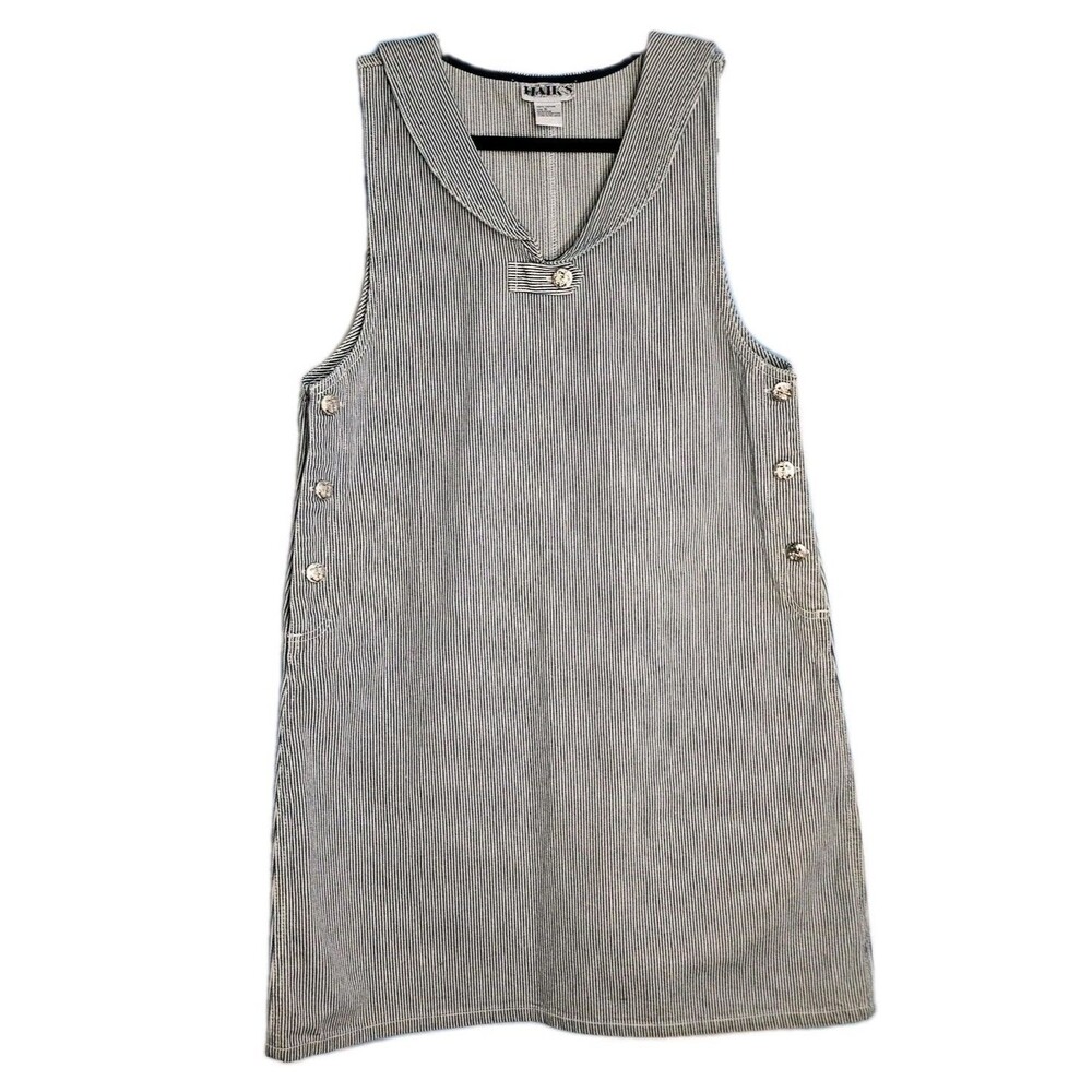 Vintage Dress Women S Navy Pinstripe Sailor Collar Sleeveless Overall Jumper